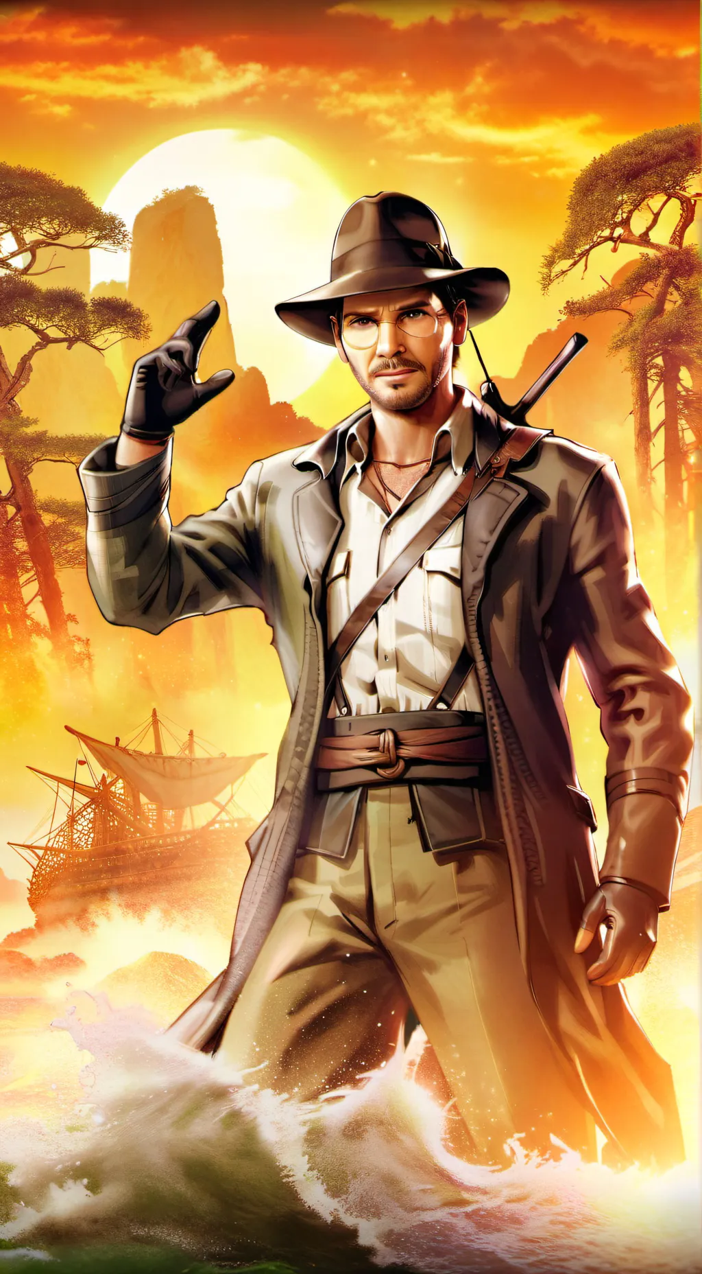 ai character: Indiana Jones  background