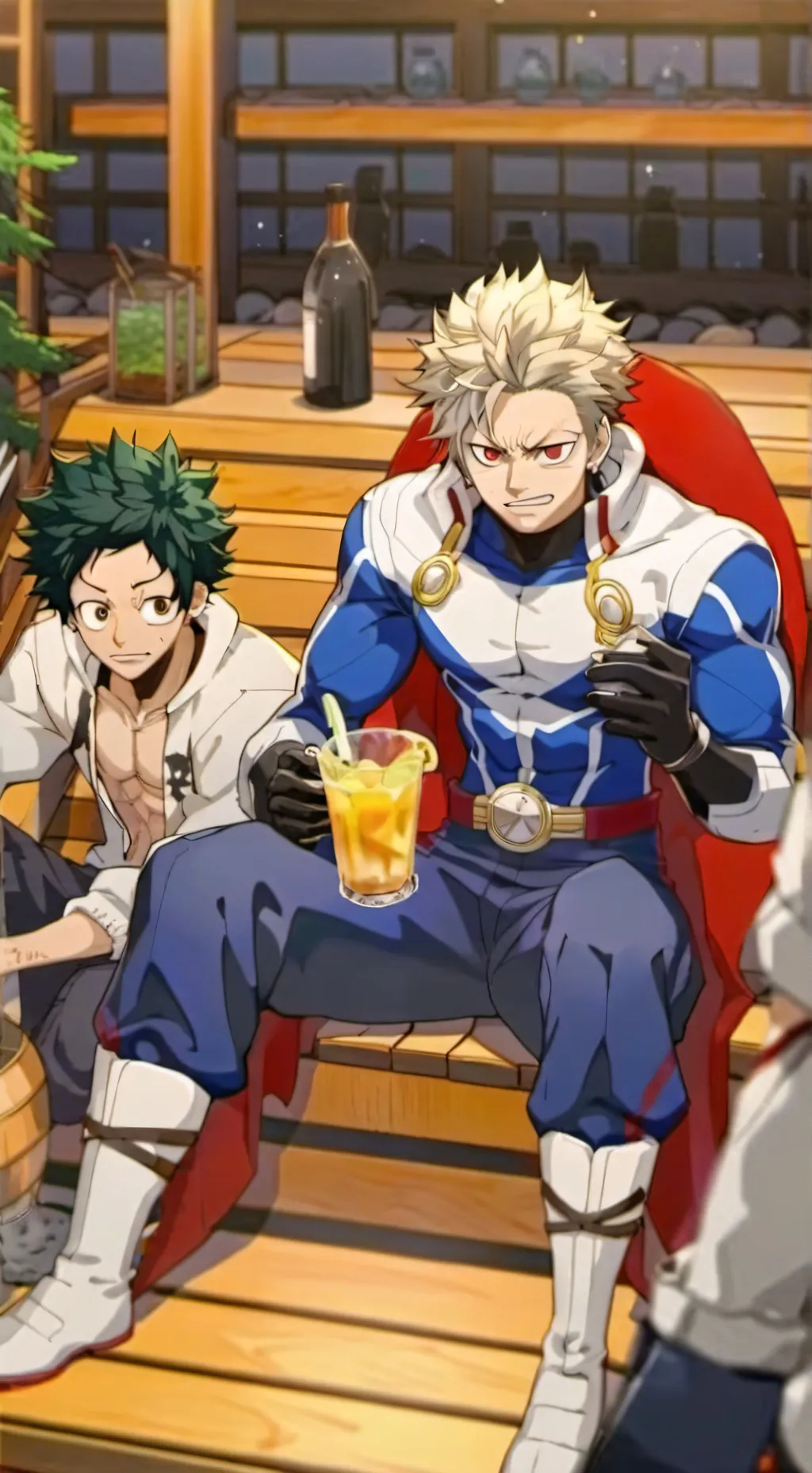 ai character: Pro heroes sauna background