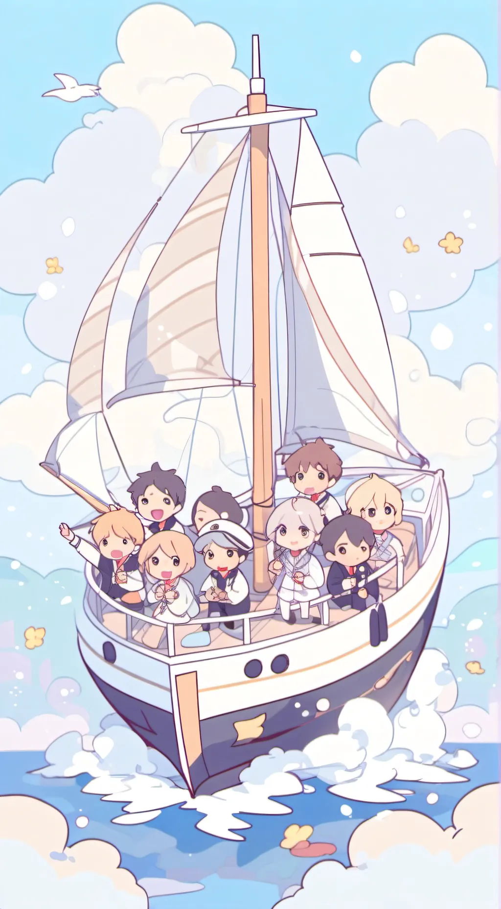 ai character: skz and boat background