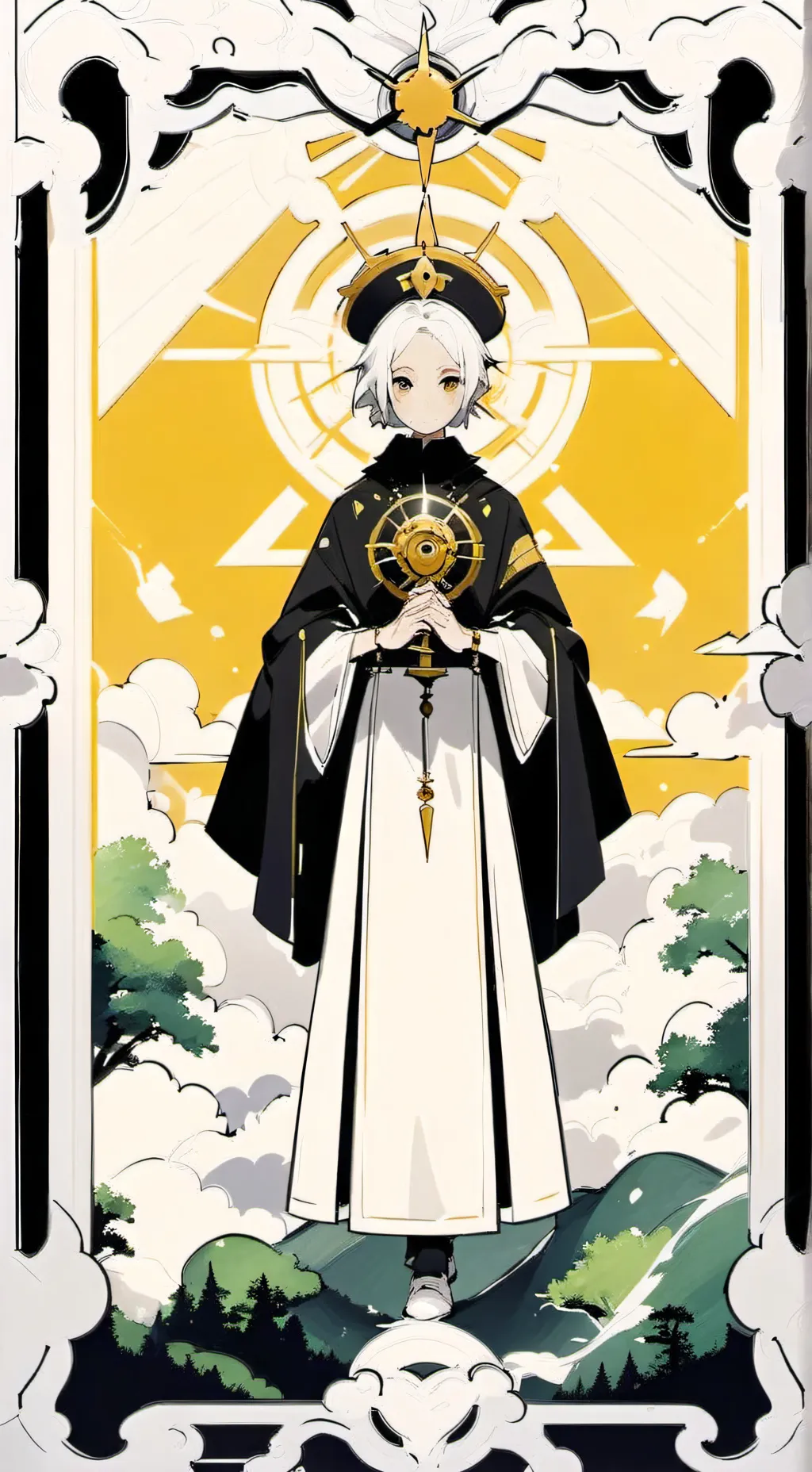 ai character: Large clock women  background