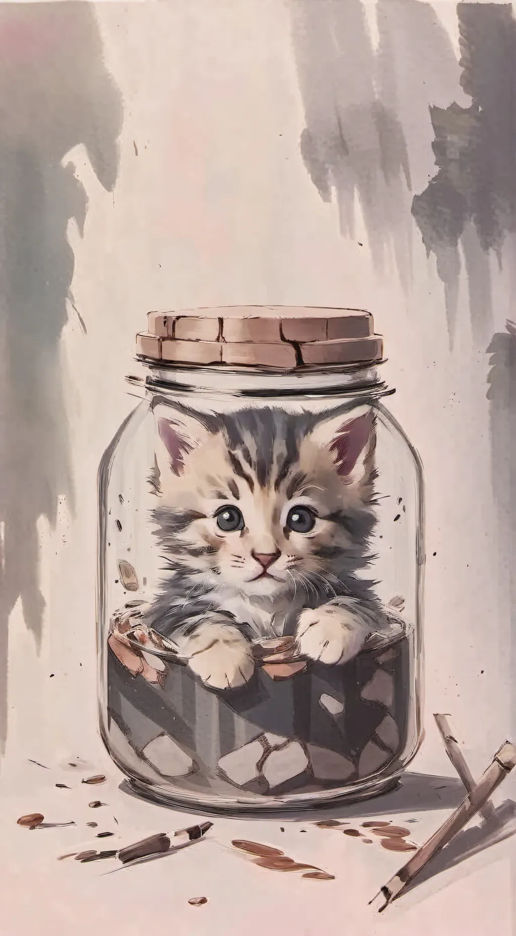 ai character: kitty in jar  background
