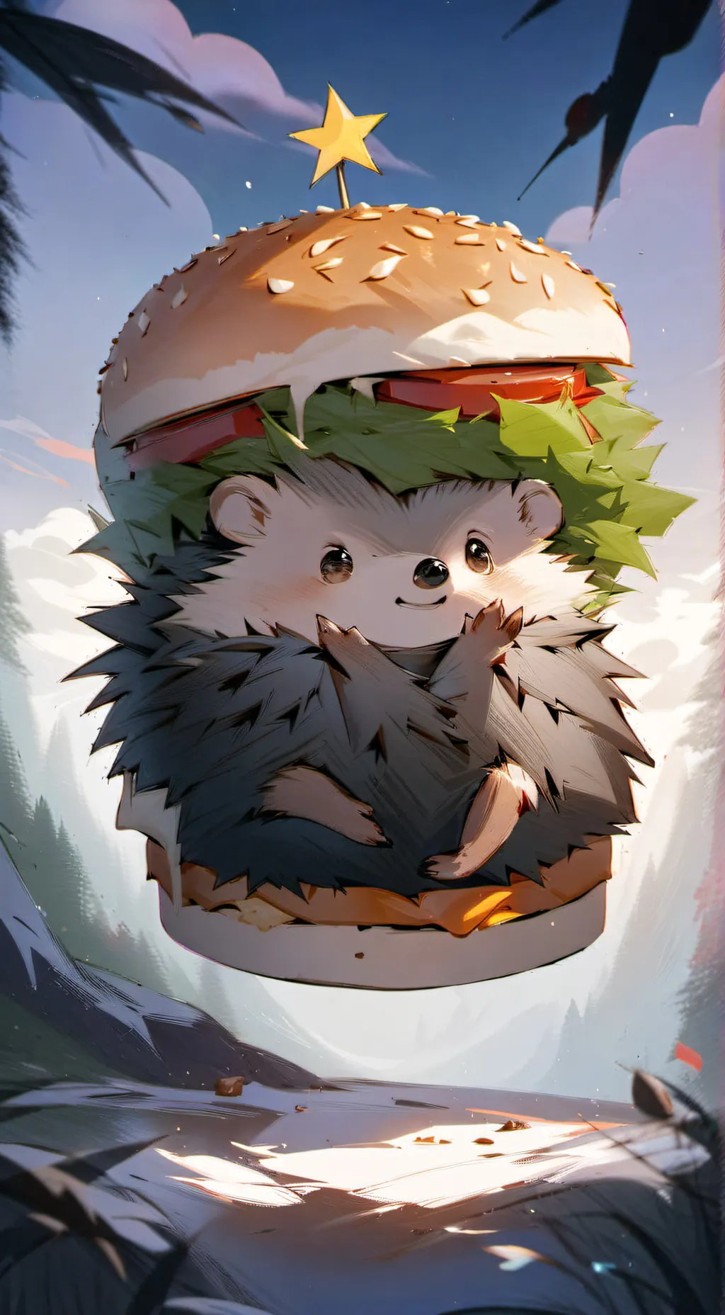ai character: Hedgehog burger ￼ background