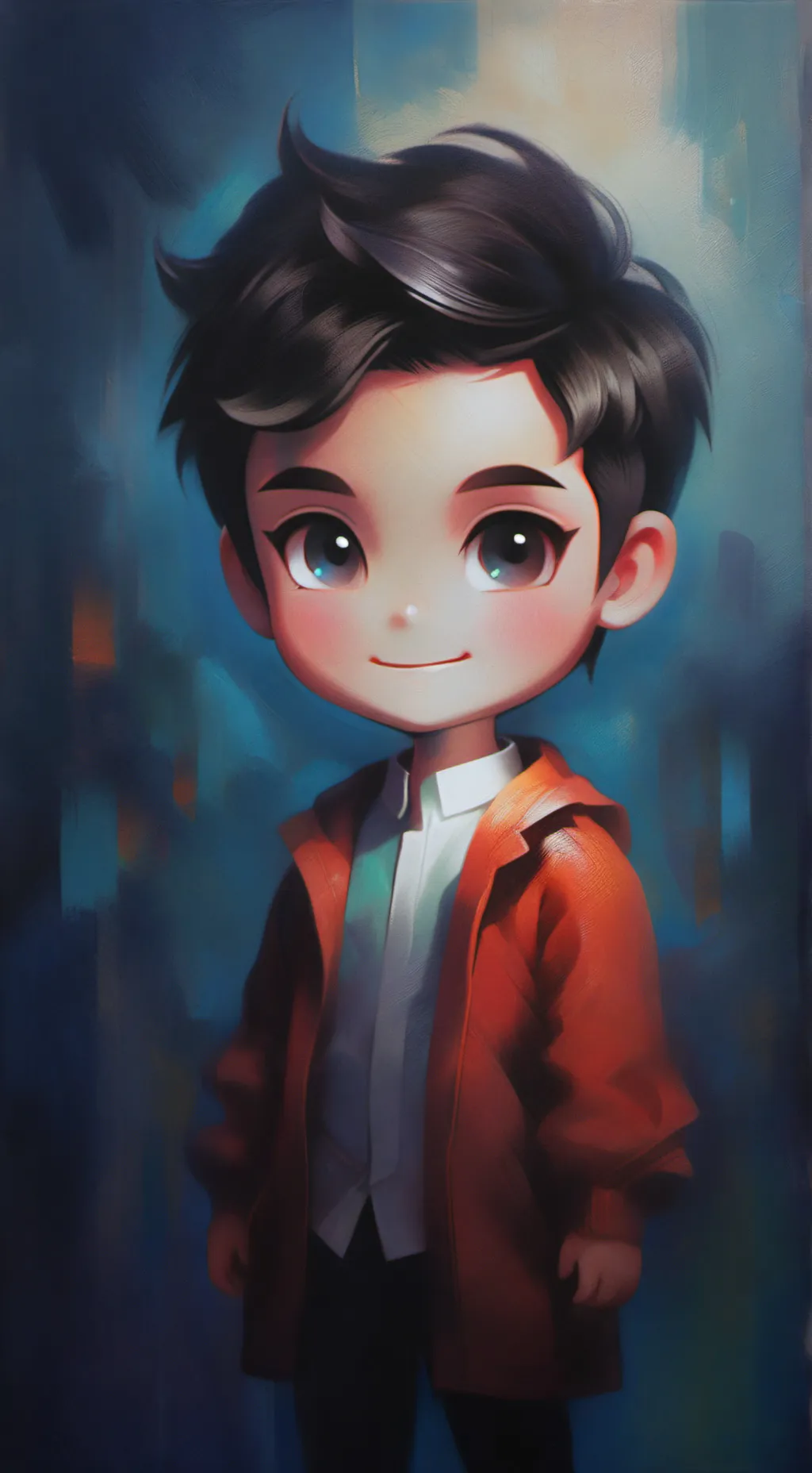 ai character: chain necklace boy background