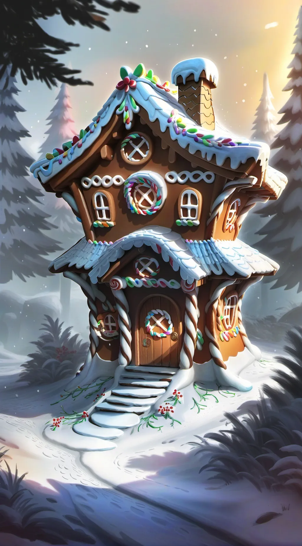 ai character: ginger bread house background