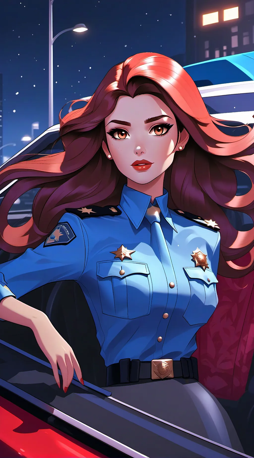 ai character: Amy la policière background