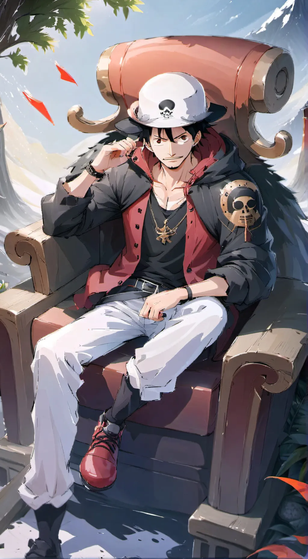 ai character: luffy law mix background