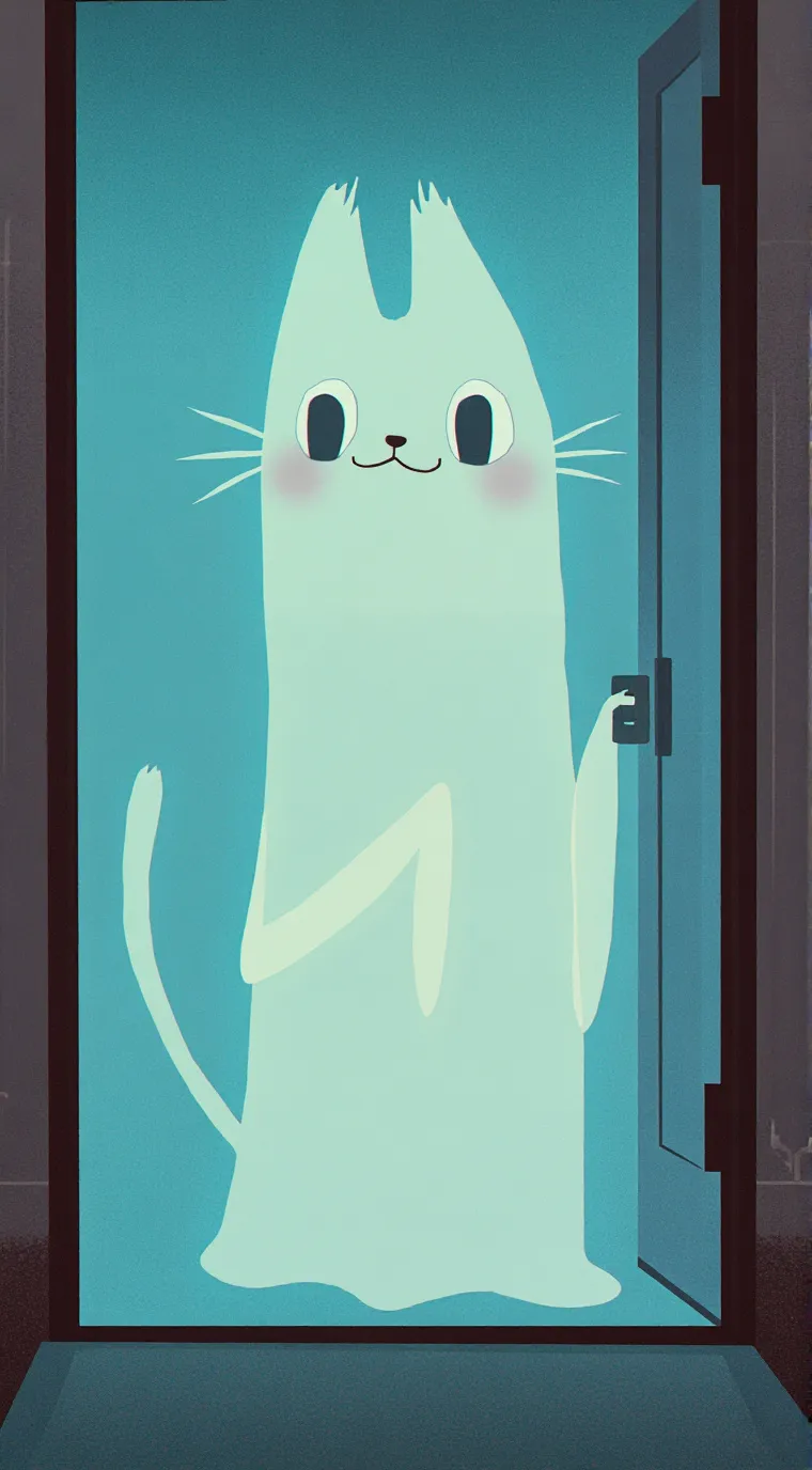 ai character: cat  ghost background