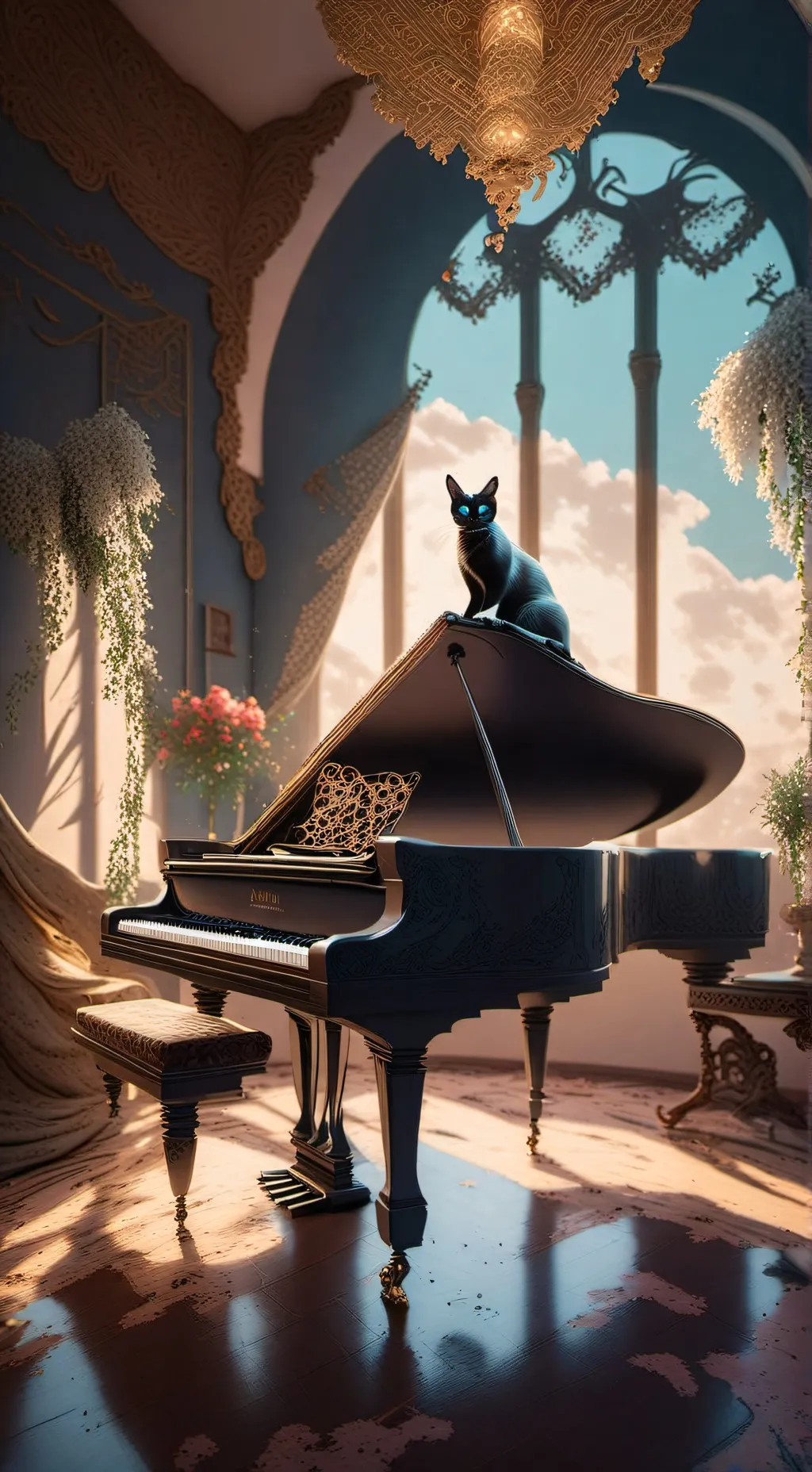 ai character: Piano cat background