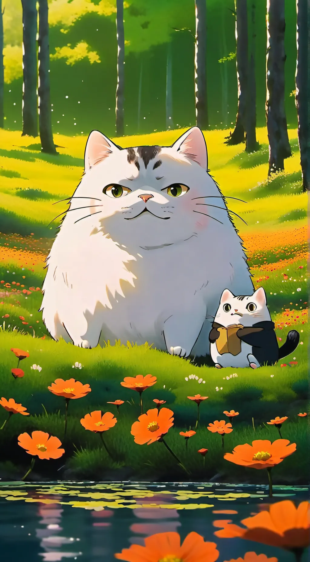 ai character: cat wants to eat u background