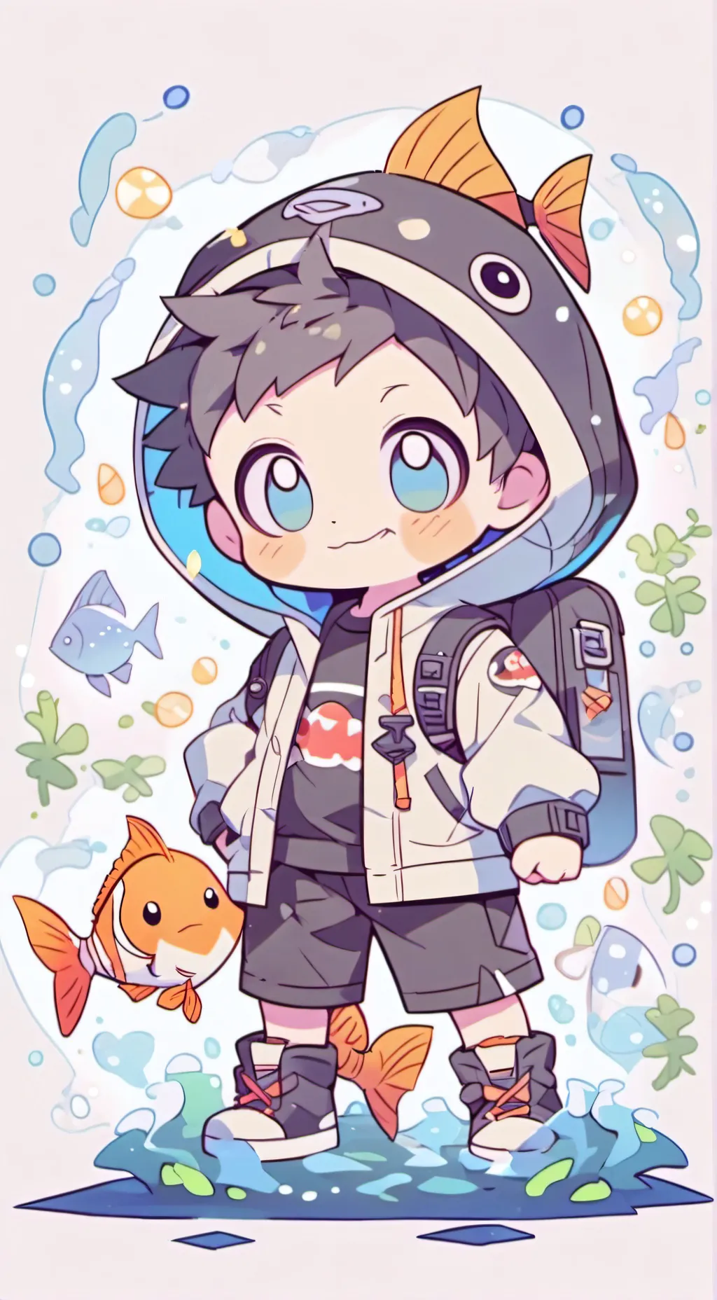 ai character: Finn the fishbowl background