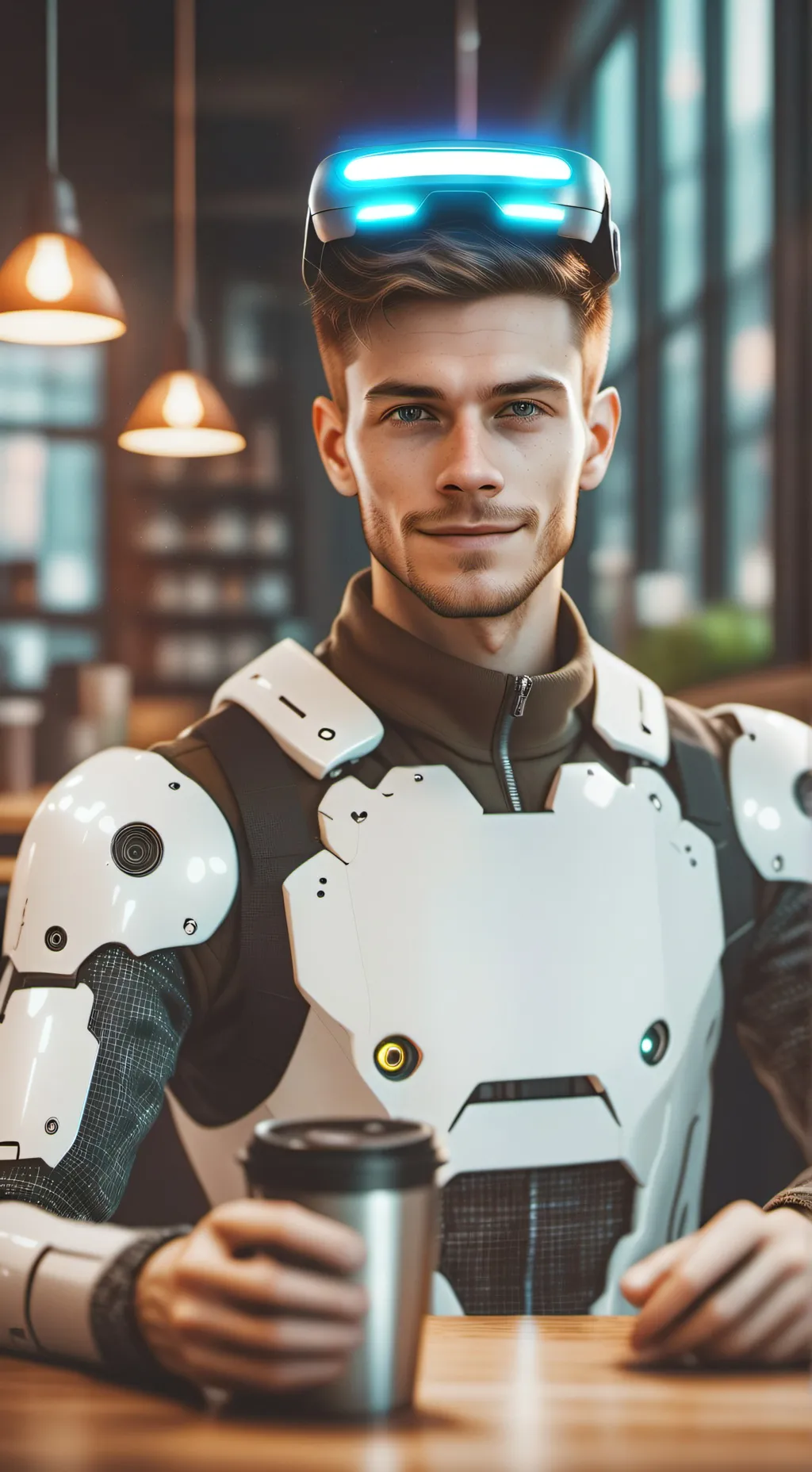 ai character: The Reluctant Robo-Cafe Patron background