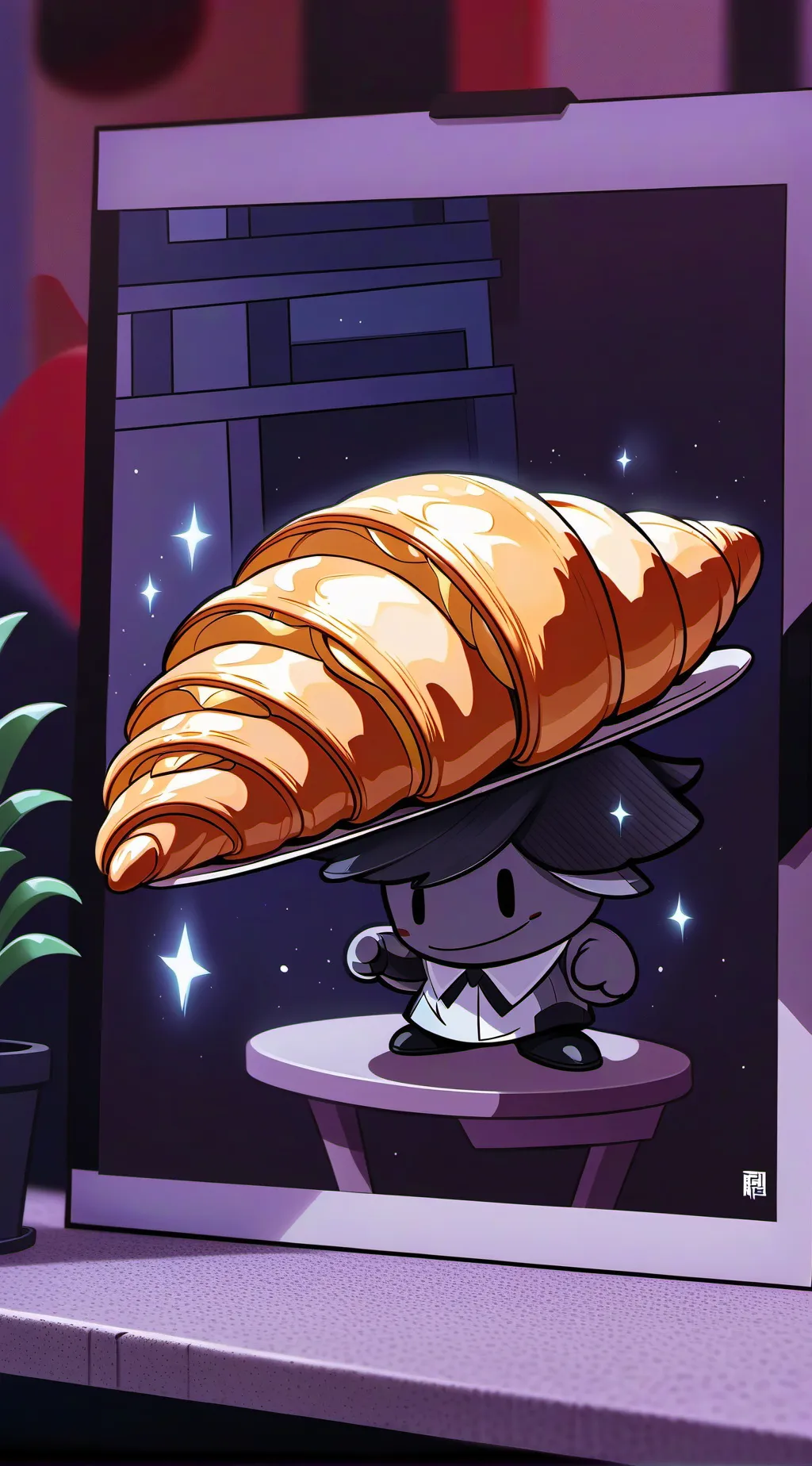 ai character: croissant background