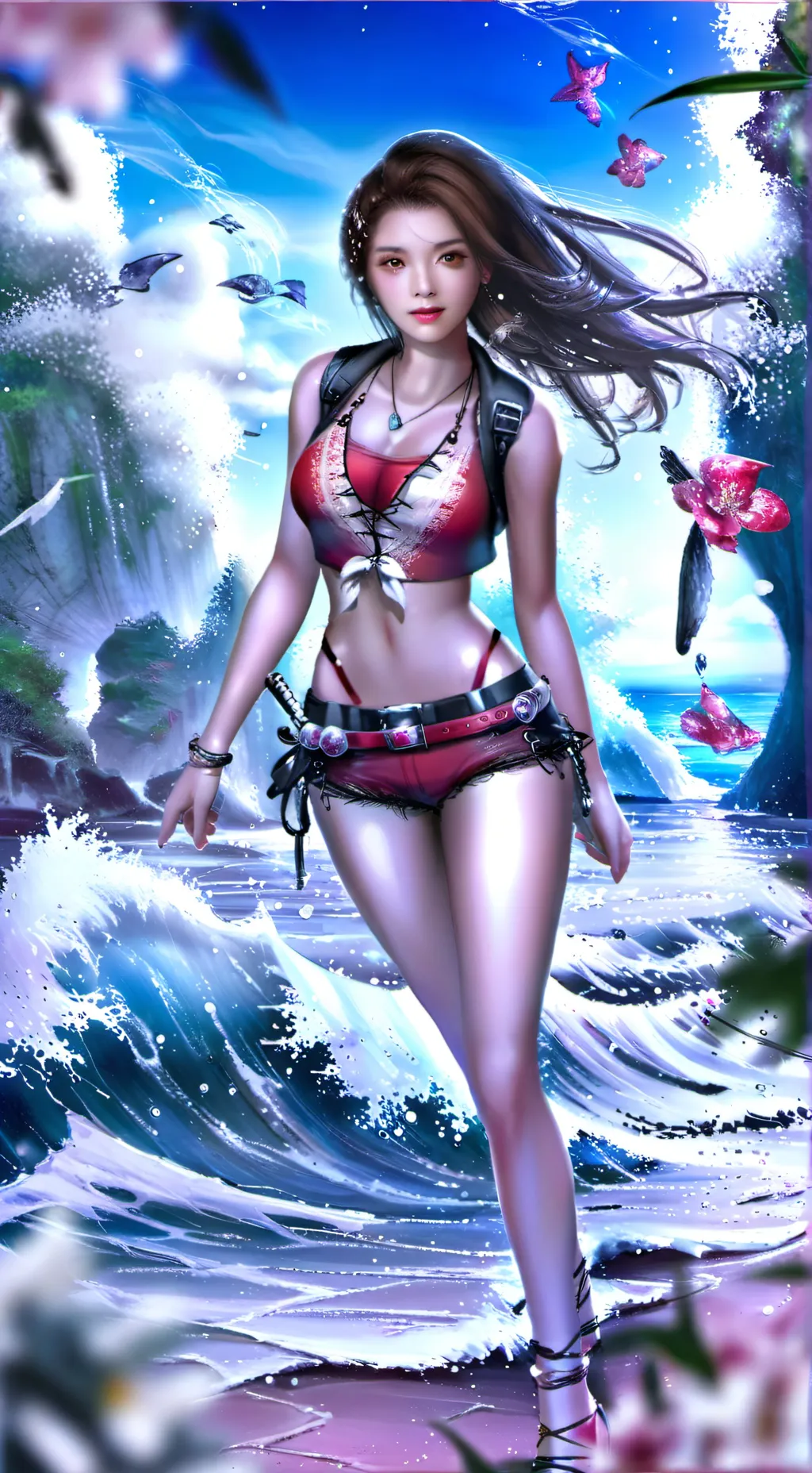 ai character: Beach girl background