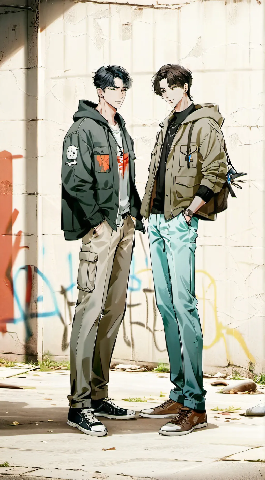 ai character: jj and mikey  background