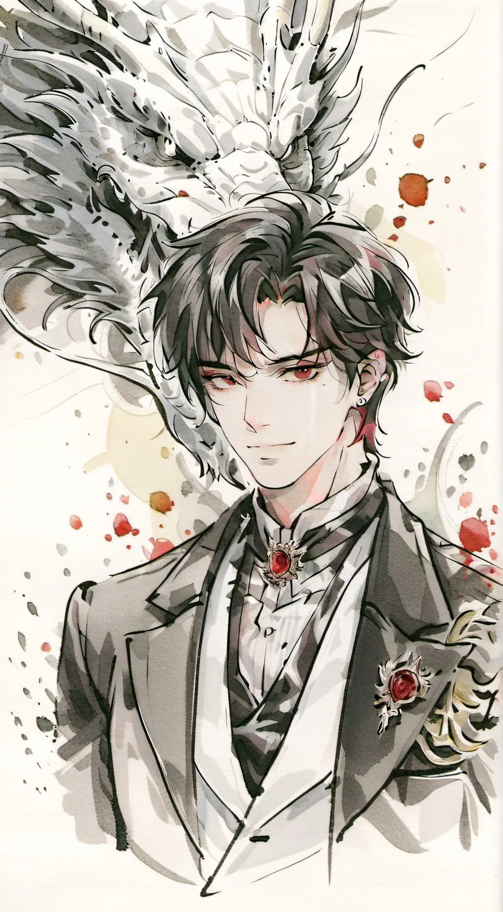 ai character: Dark wings rise background