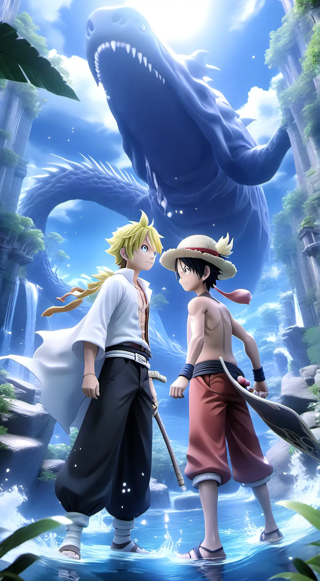ai character: meliodas e luffy background