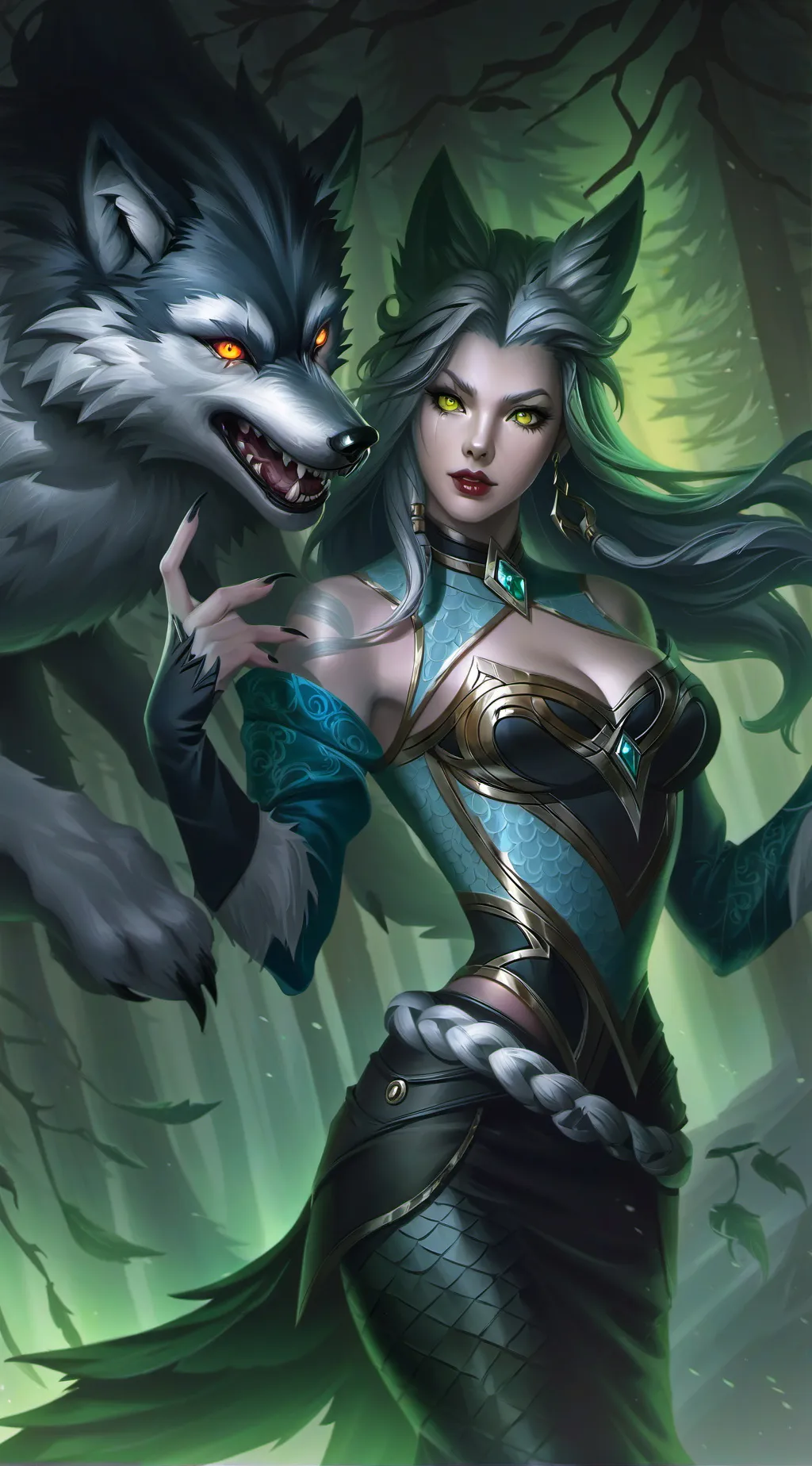 ai character: KORA WOLF background