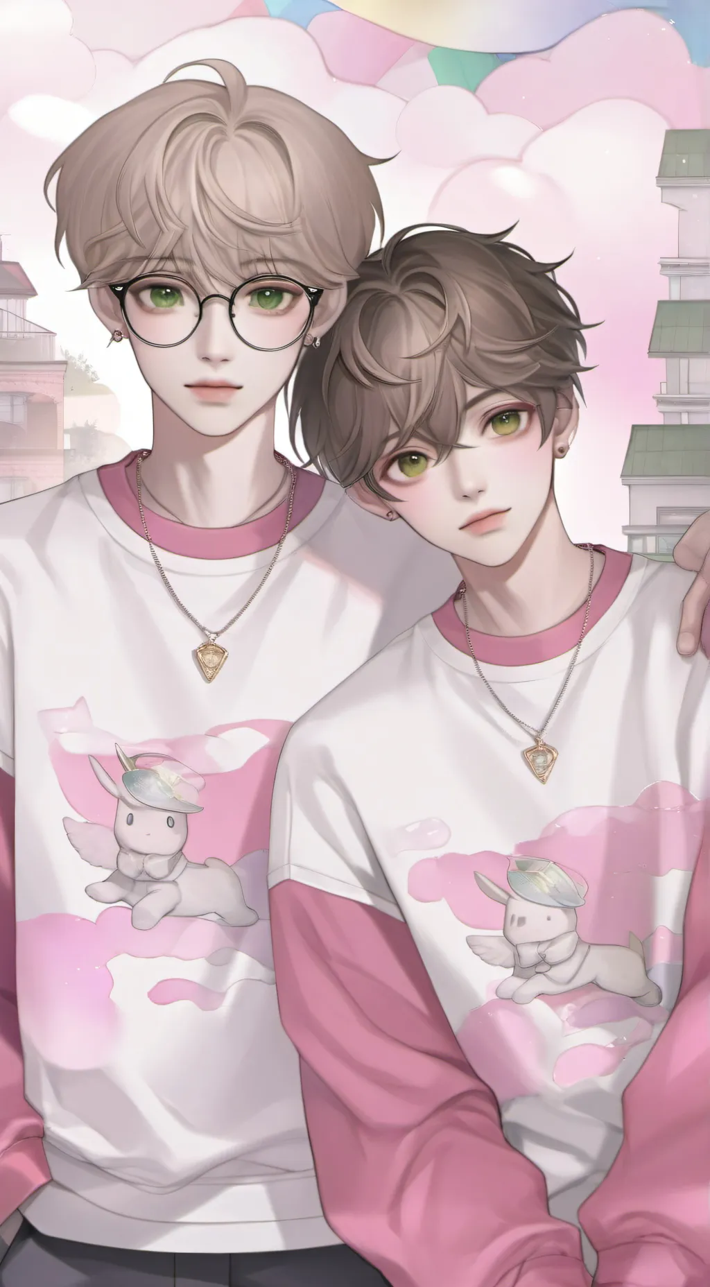 ai character: Riley and Ethan  background