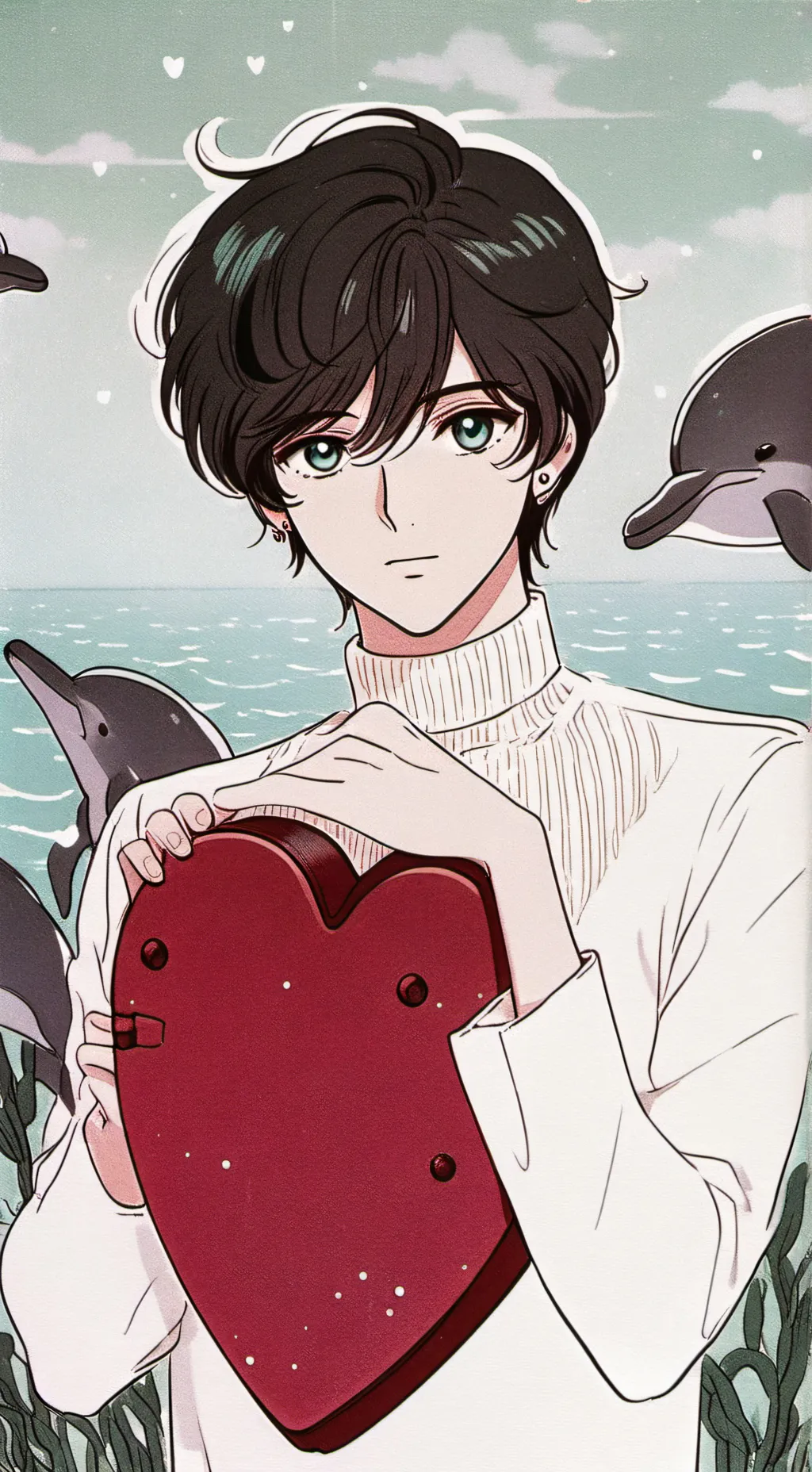 ai character: dolphin heart curs background