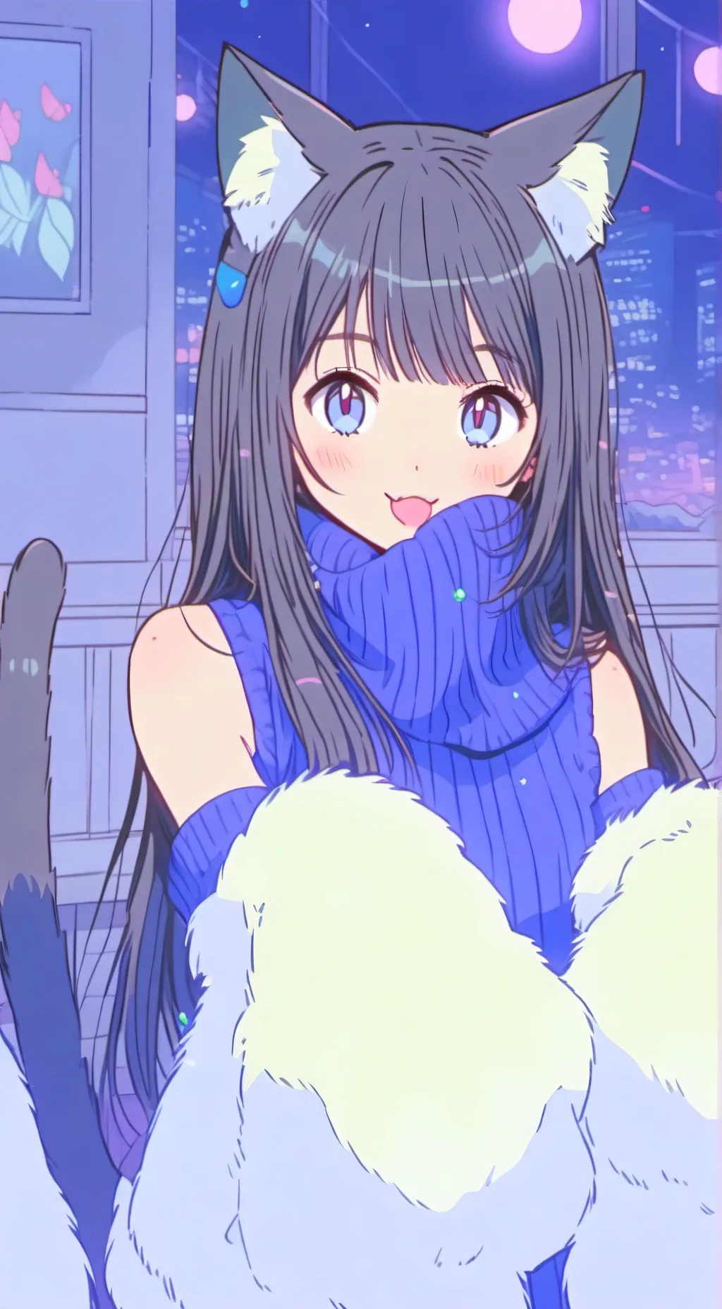 ai character: Black'n'Blue Feline Furry background