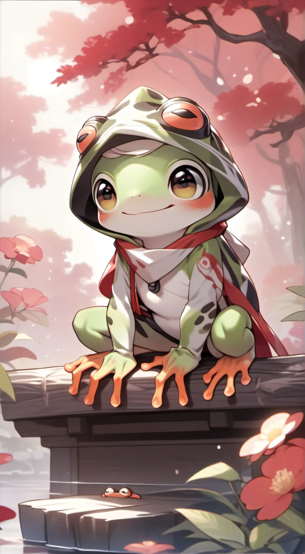 ai character: Frostwind Tree Frog Furry background