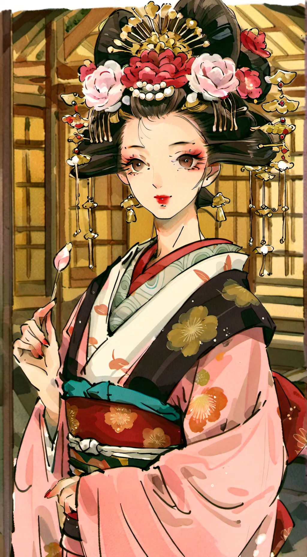 ai character: Rose oiran background