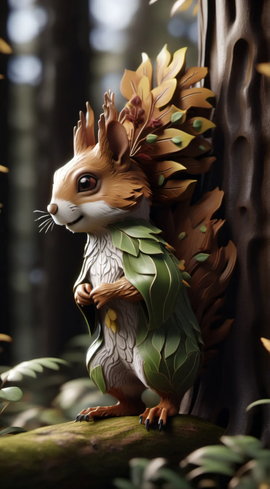 ai character: leaf squirrel background