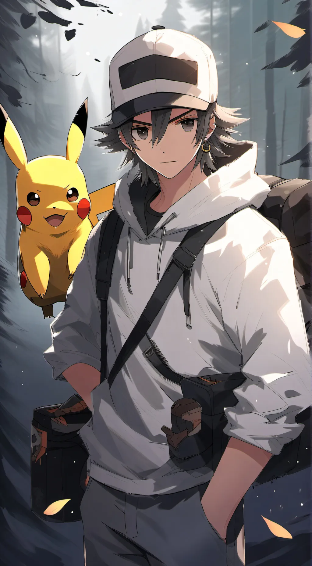 ai character: Ash and pikachu background