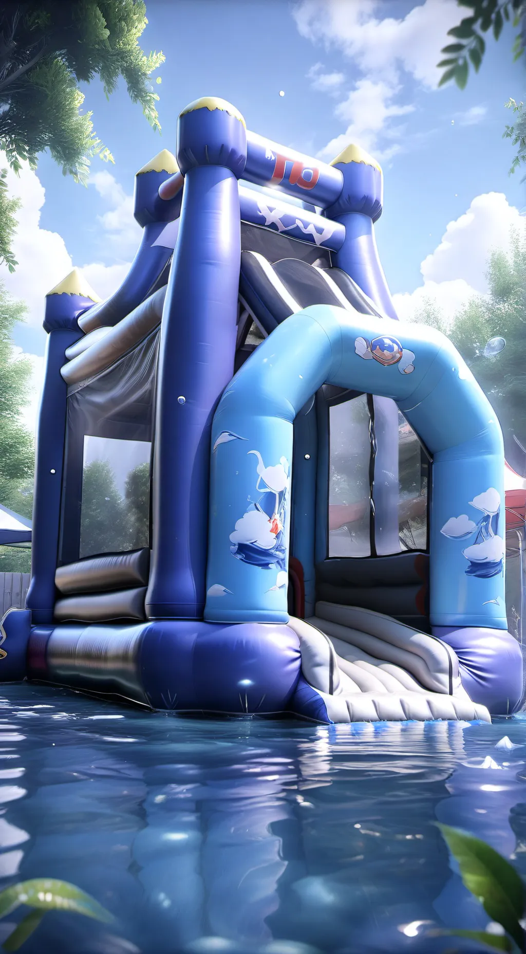 ai character: bouncy house with  background