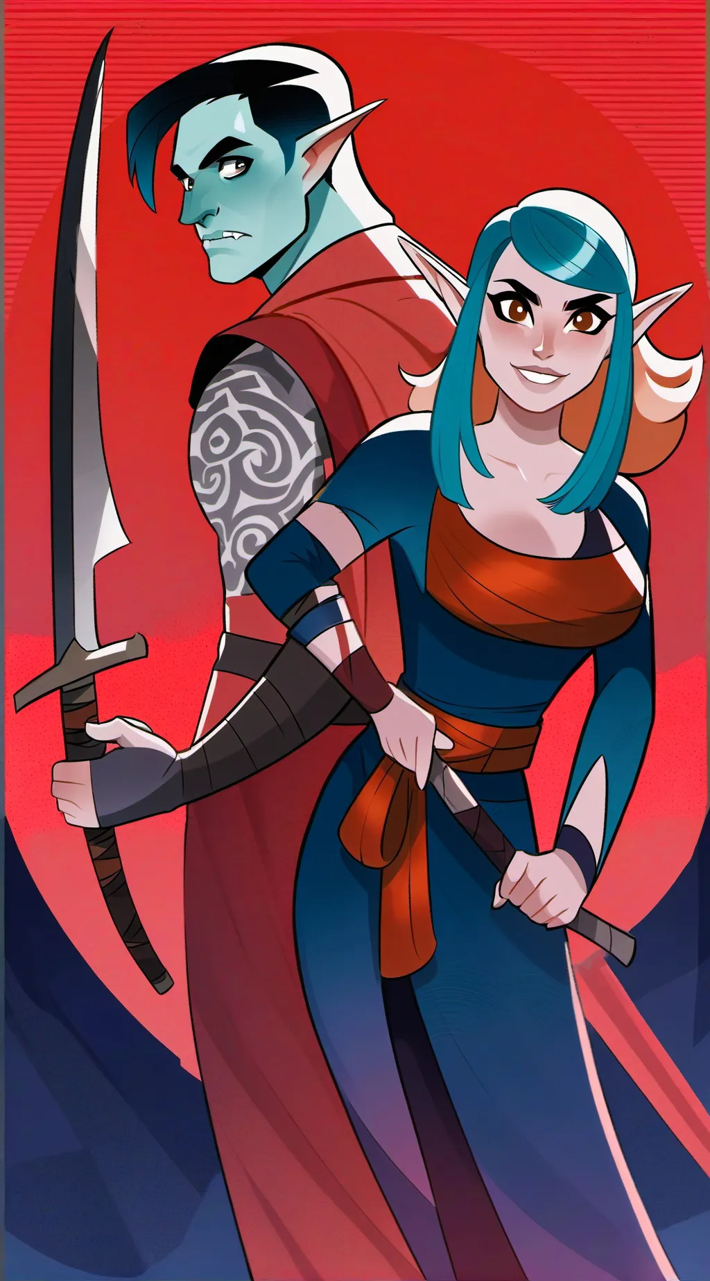 ai character: Lortar and Elara  background