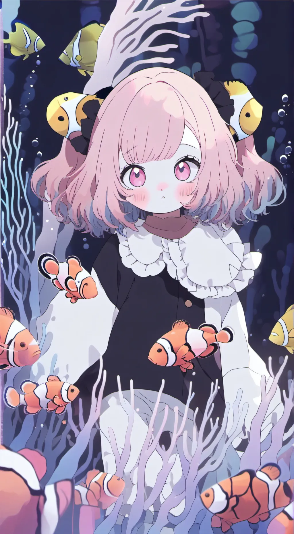 ai character: Pink Furry Clownfish Spirit background