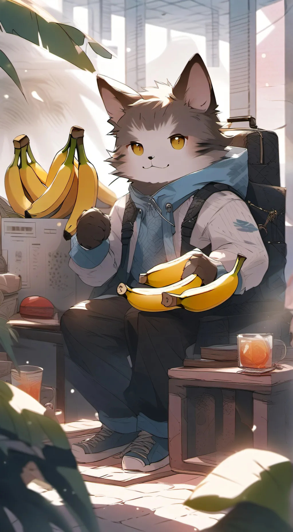ai character: banana cat background