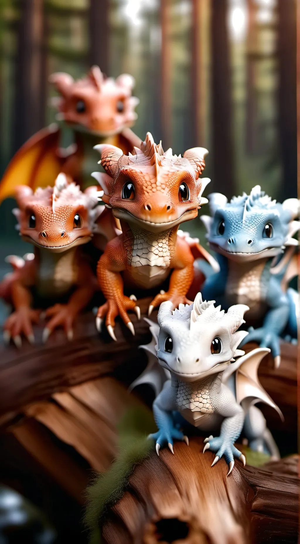ai character: 5 baby dragons background