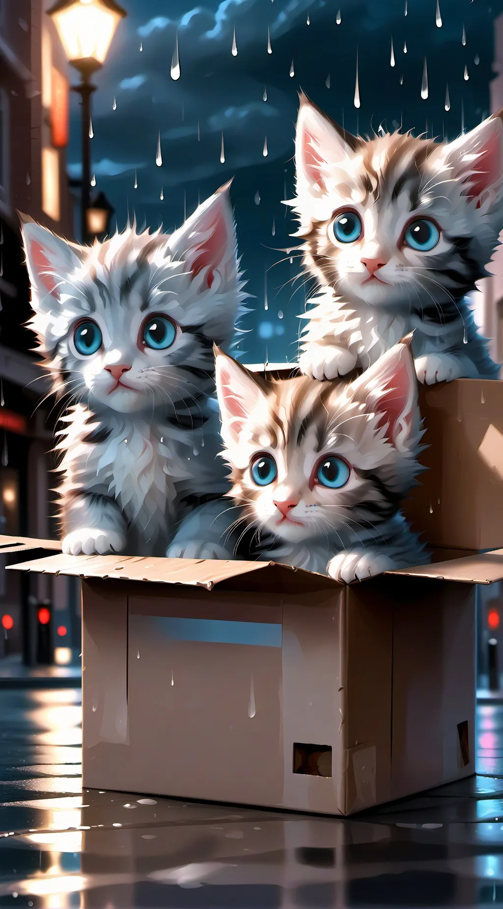 ai character: Kittens in a box background