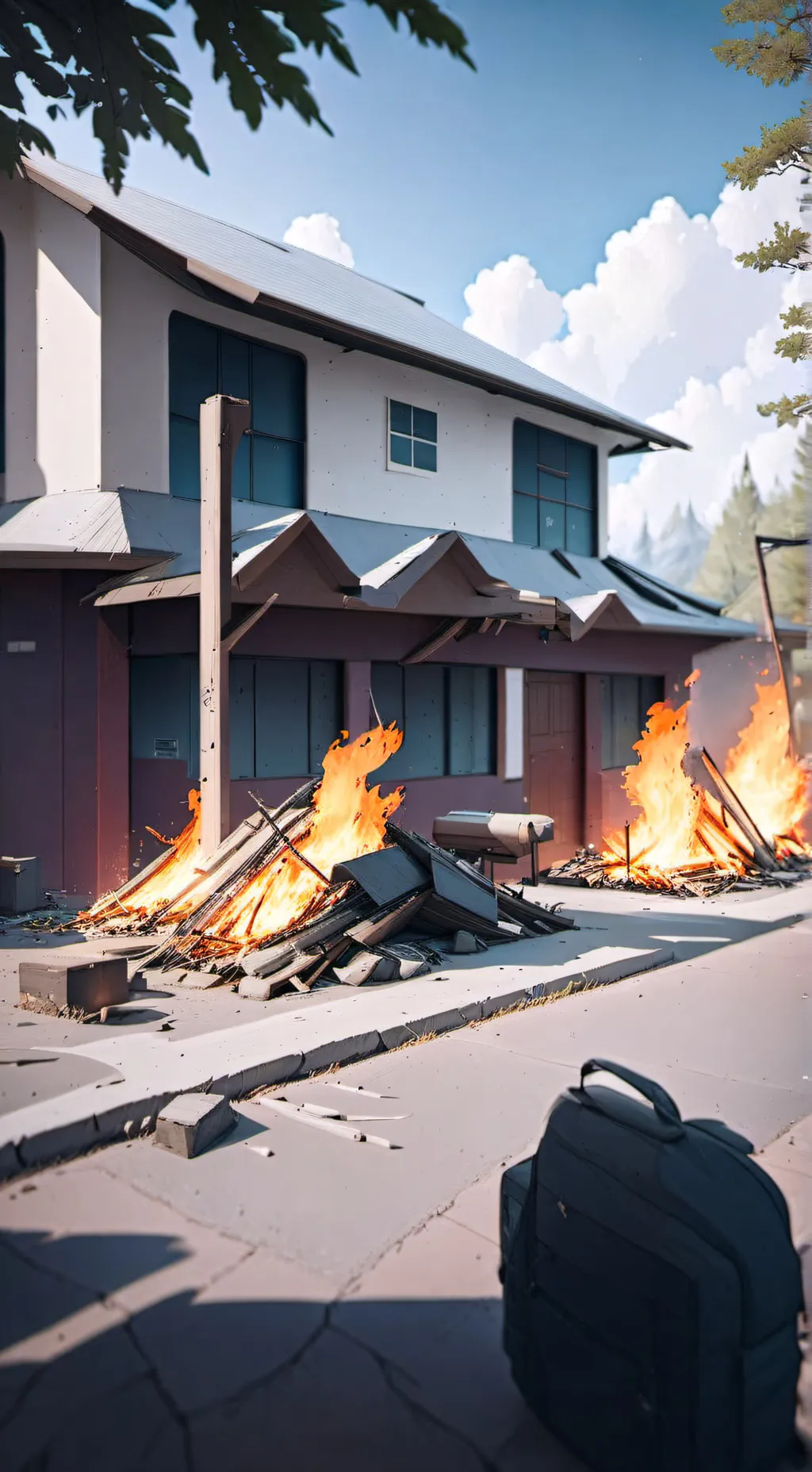 ai character: School fire background