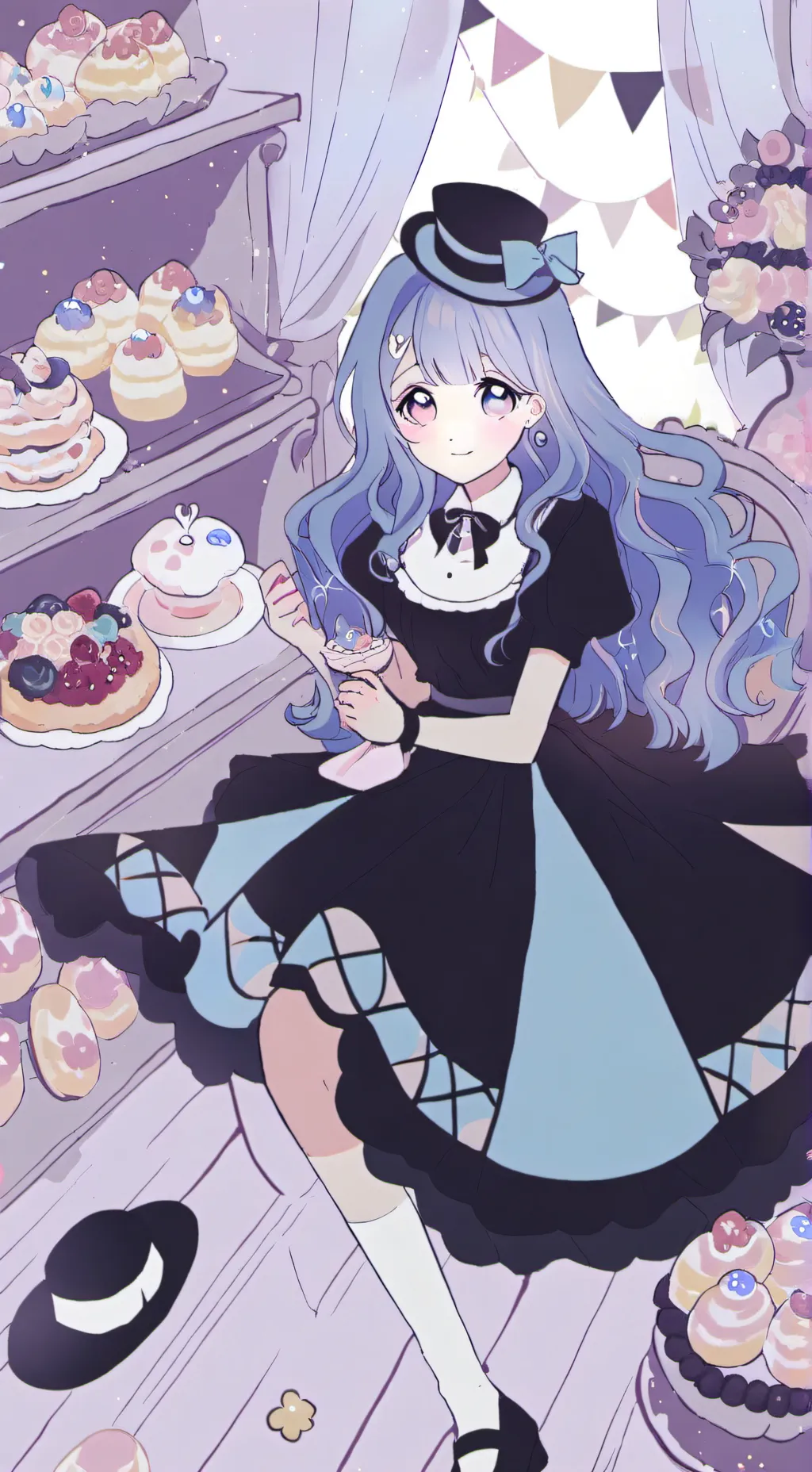 ai character: wonderland bakery background