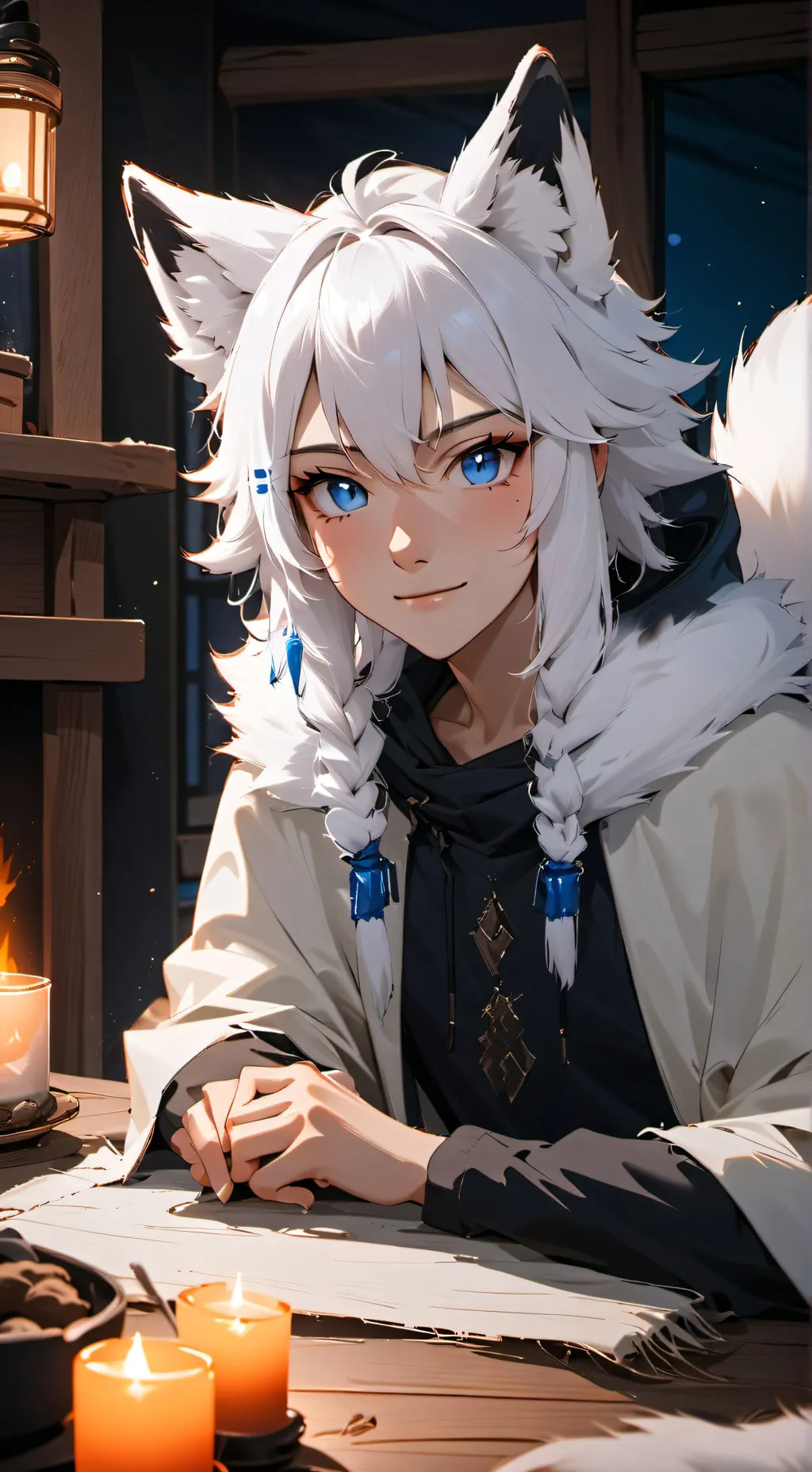 ai character: Snowy the Arctic Fox Furry background