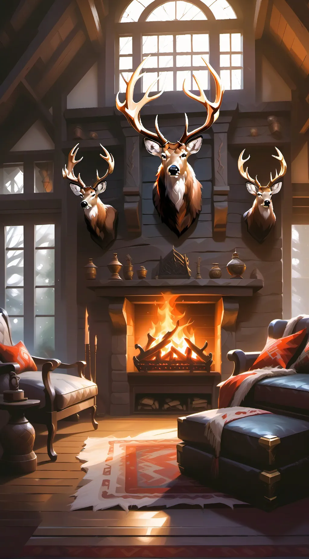 ai character: hunting lodge background