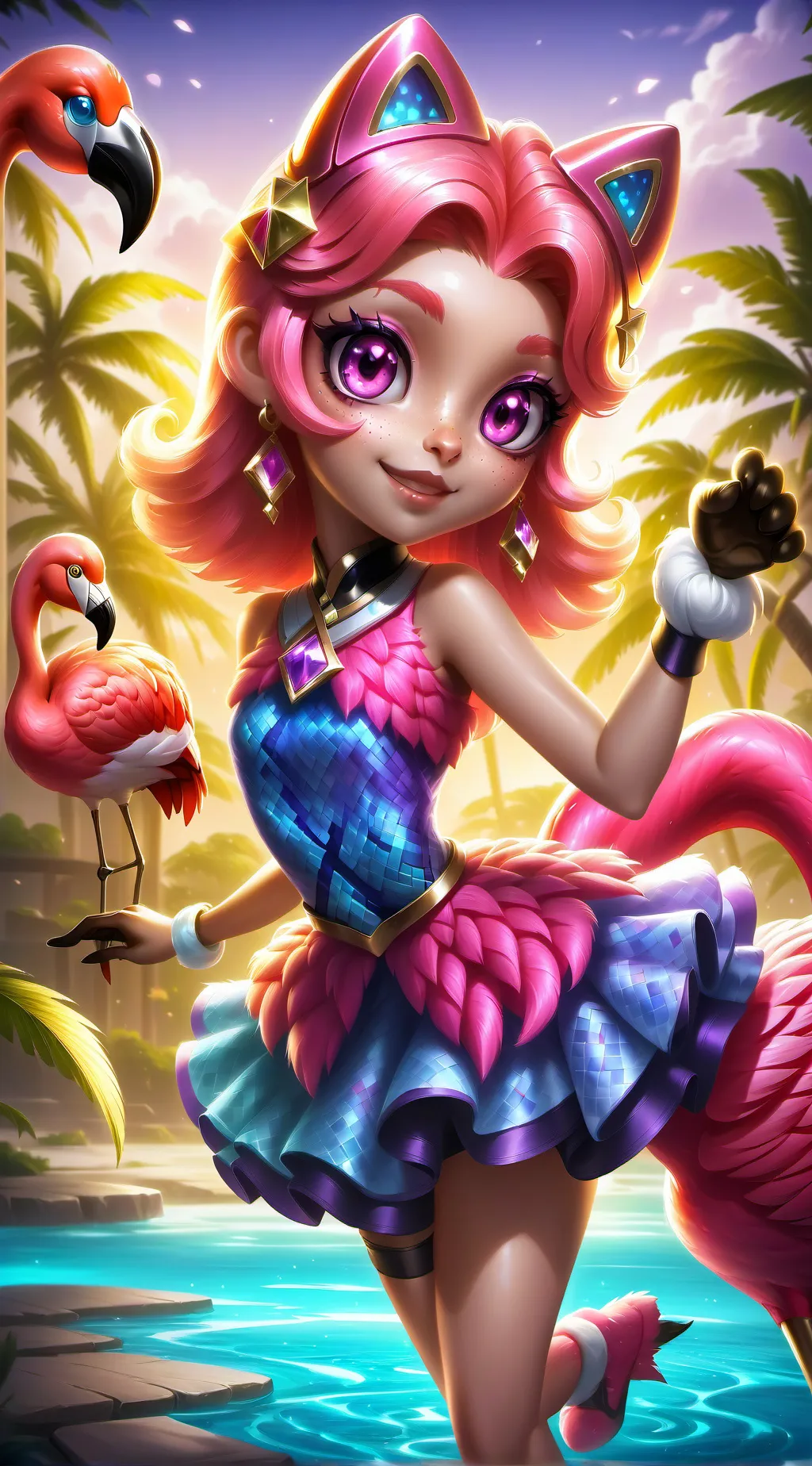 ai character: PantSpirit Flamingy background