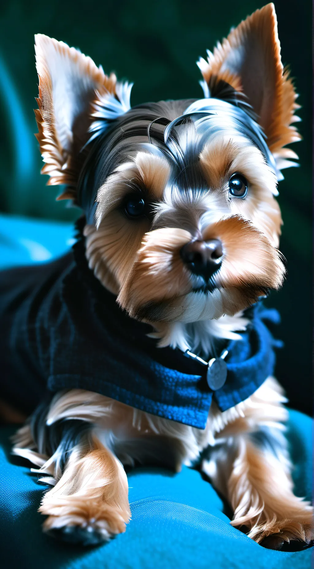 ai character: a mama Yorkie  background