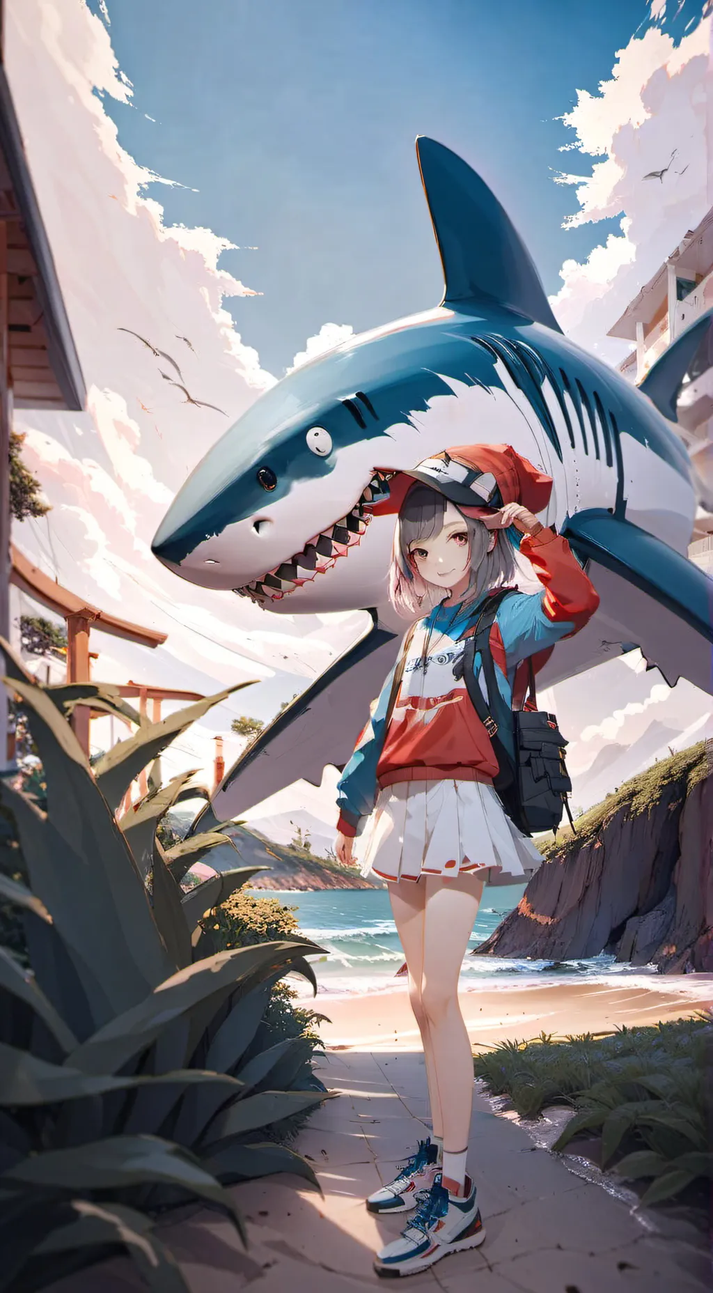 ai character: shark girl background