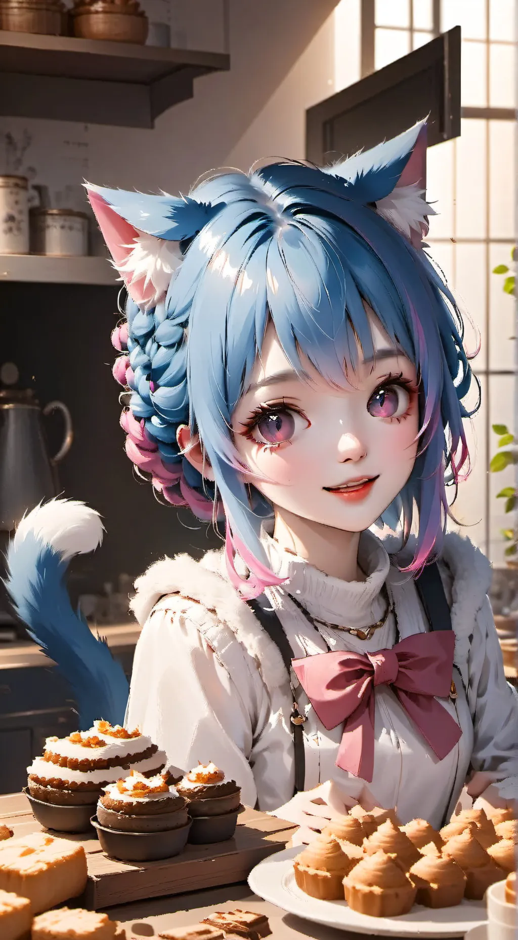 ai character: BlueLavender Feline Spirit background