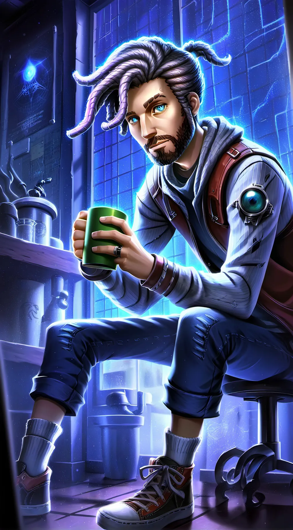 ai character: The Quantum Latte Theorist background