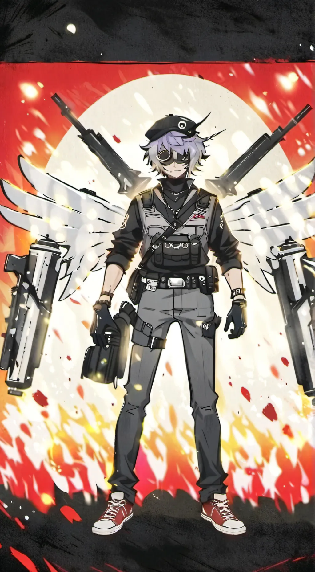 ai character: n x uzi x j x v background