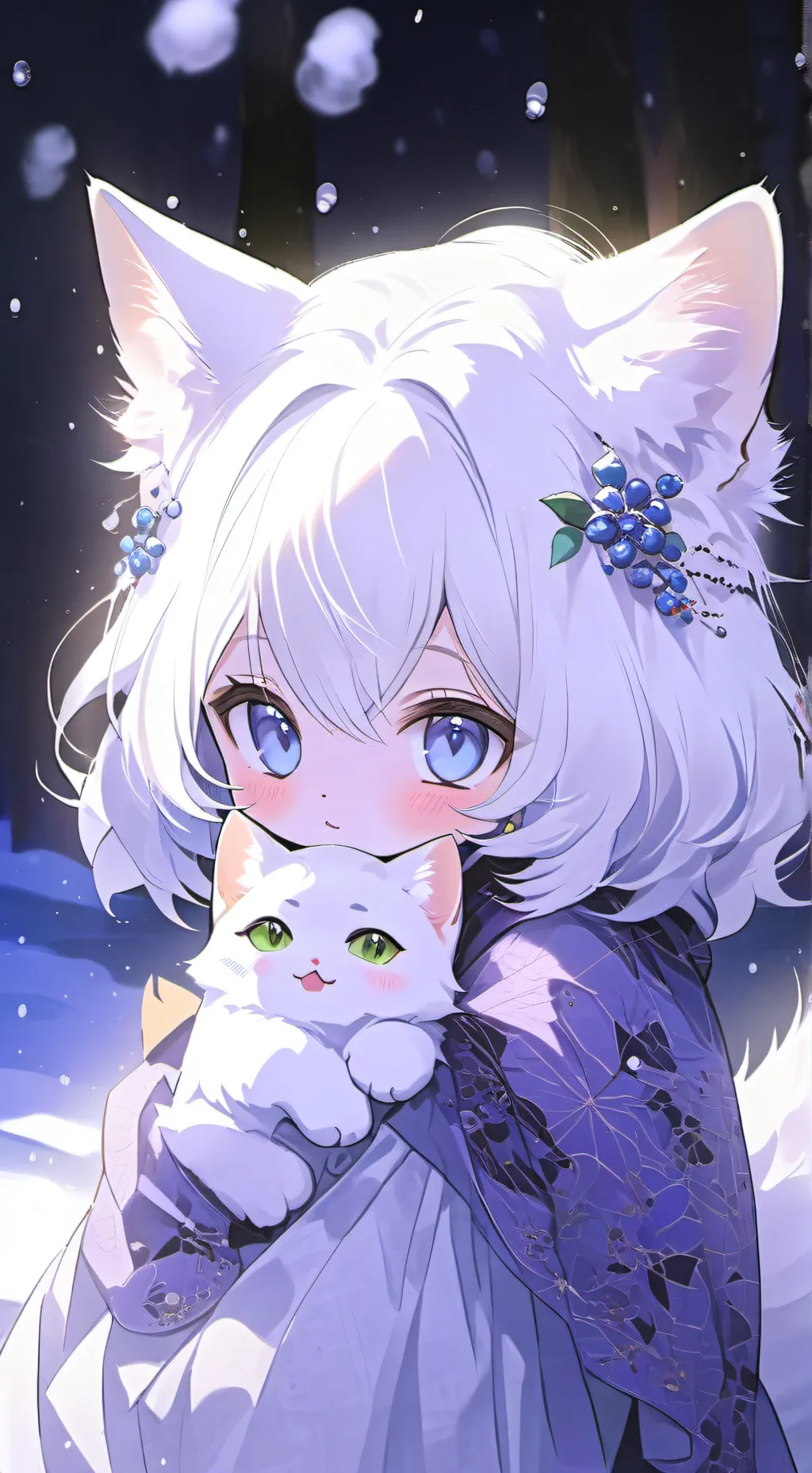 ai character: Snowy Feline Spirit background