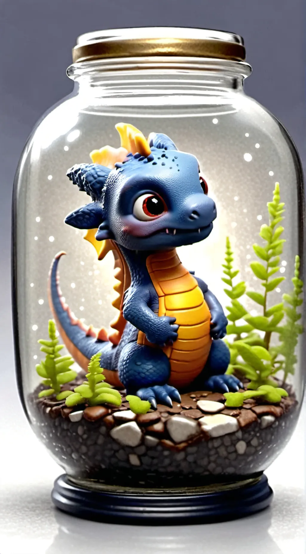 ai character: baby dragon in jar background