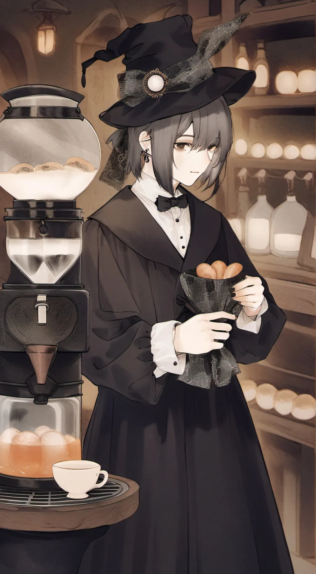 ai character: cofe machine background