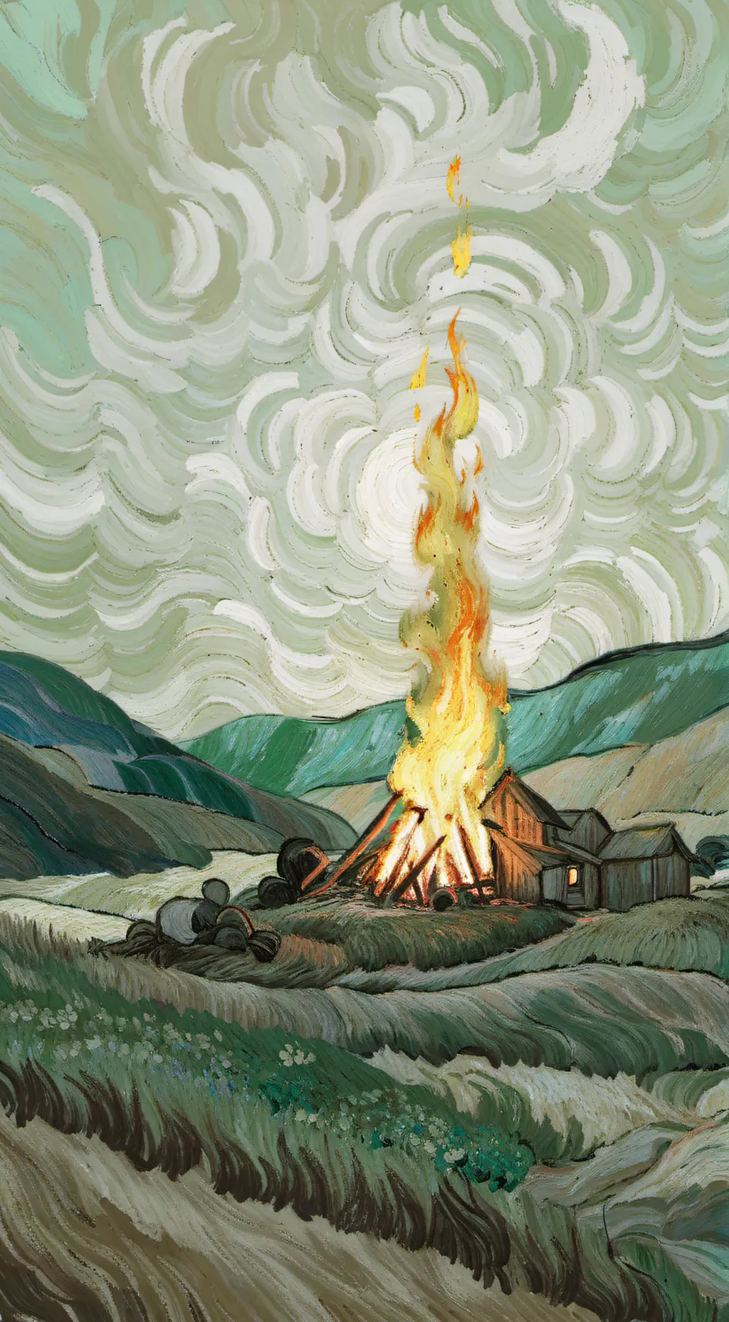 ai character: Pożar.  background