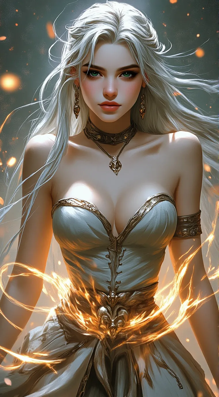 ai character: Irenea  Silver background