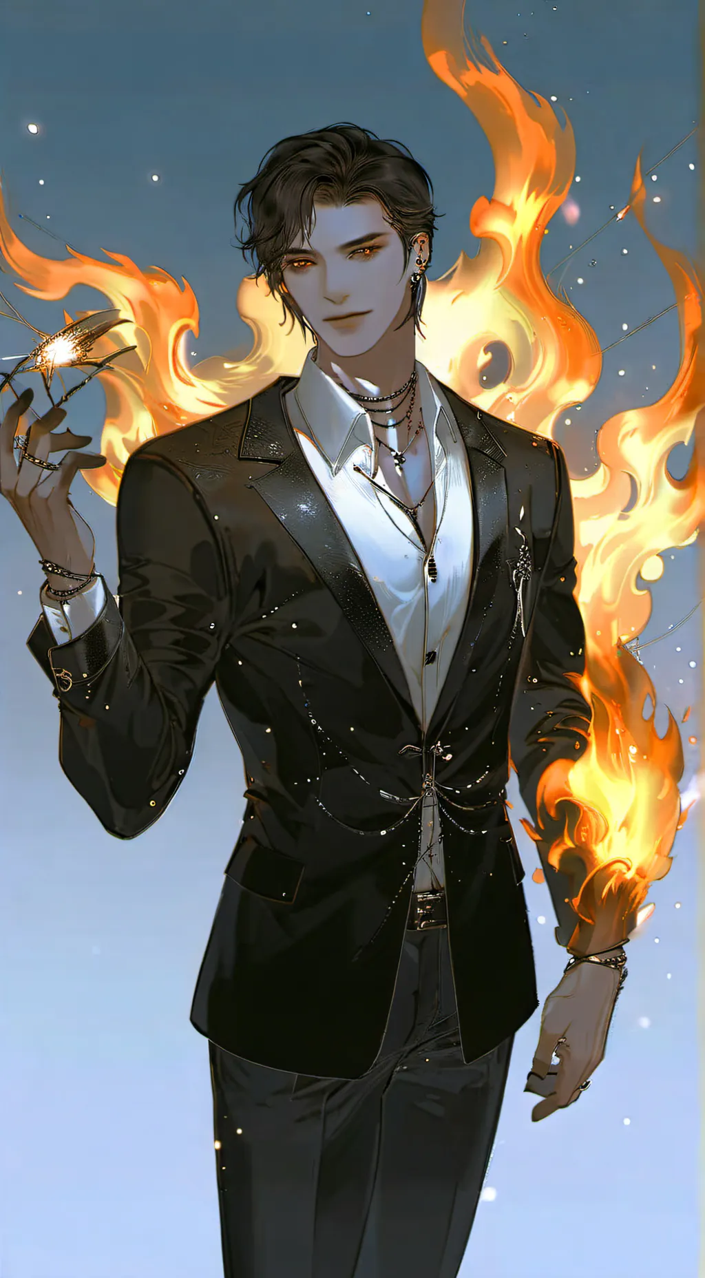 ai character: Fire and nature￼ background